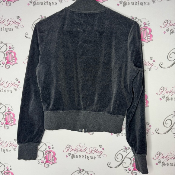 Bebe sweater zip up heart zipper pull bling diamond rhinestone logo velour - Picture 4 of 10